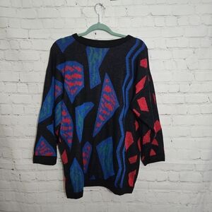 VTG 80s Westside Classic 80s Bright Geo Abstract Sweater M Oversize Maximalist